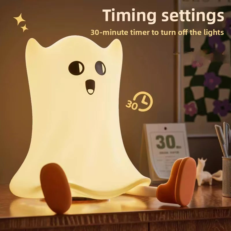 9.5Cm/3.74In Halloween Pumpkin Ghost Night Warm Light Cartoon Desktop 3D Luminous Led Bedroom Decoration Collectible Funny Gifts